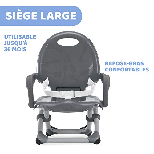 Chicco Pocket Snack Rehausseur Chaise Bébé pour Enfants de 6 mois à 3 ans (15 kg), Chaise Haute Portable, Réglable, avec Fermeture Compacte et Plateau Amovible - Dark Grey