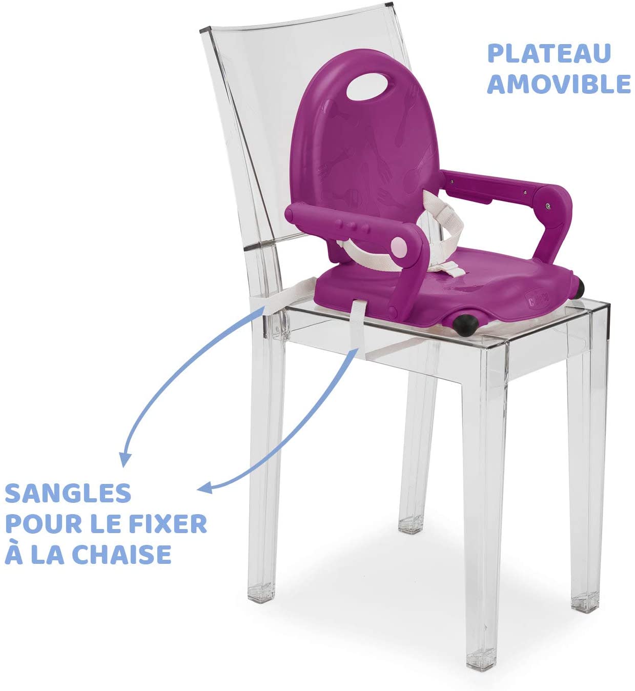 Chicco Pocket Snack Rehausseur Chaise Bébé pour Enfants de 6 mois à 3 ans (15 kg), Chaise Haute Portable, Réglable, avec Fermeture Compacte et Plateau Amovible - Dark Grey