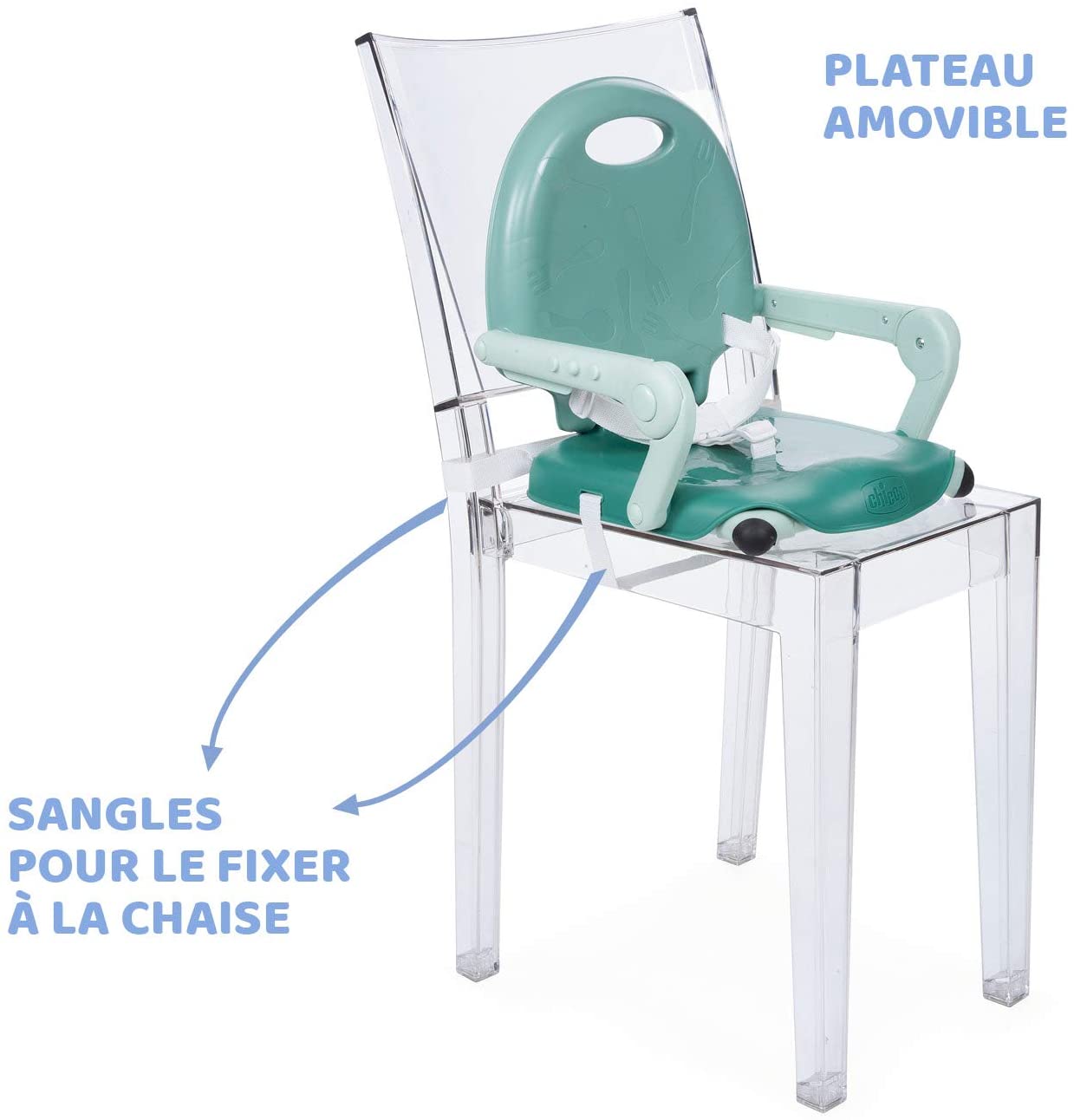 Chicco Pocket Snack Rehausseur Chaise Bébé pour Enfants de 6 mois à 3 ans (15 kg), Chaise Haute Portable, Réglable, avec Fermeture Compacte et Plateau Amovible - Dark Grey